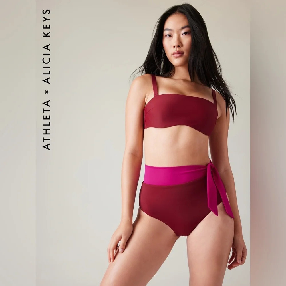 KEYS DAYBREAK MAROON BANDEAU BIKINI TOP Size 38D NWT